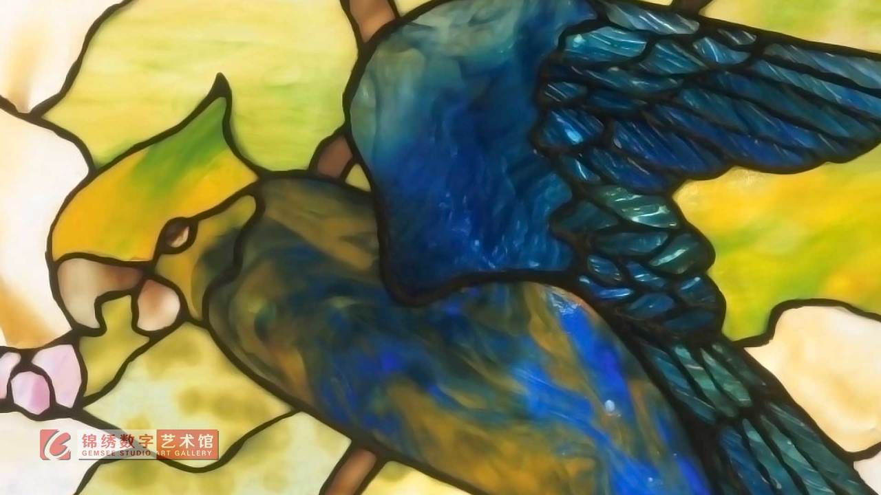 锦绣画屏 玻璃画 鹦鹉