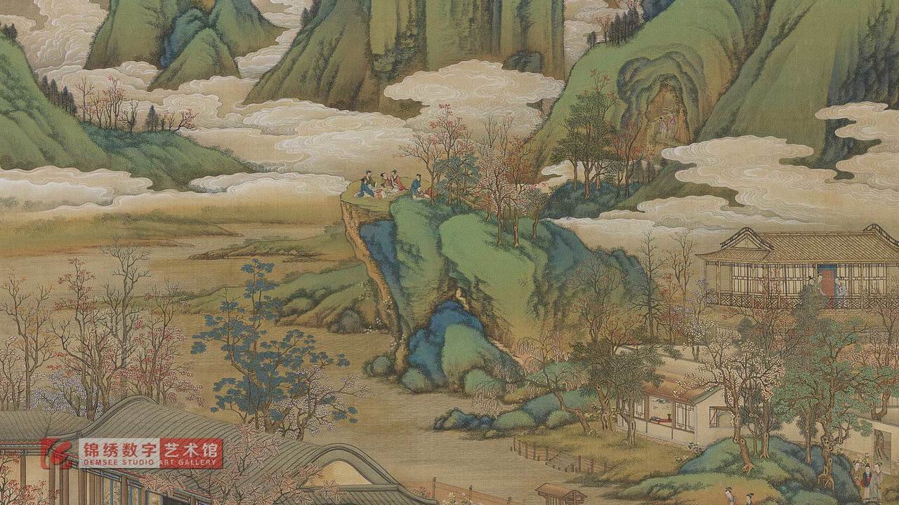 锦绣画屏 十二月令图之 九月赏菊 清画院画