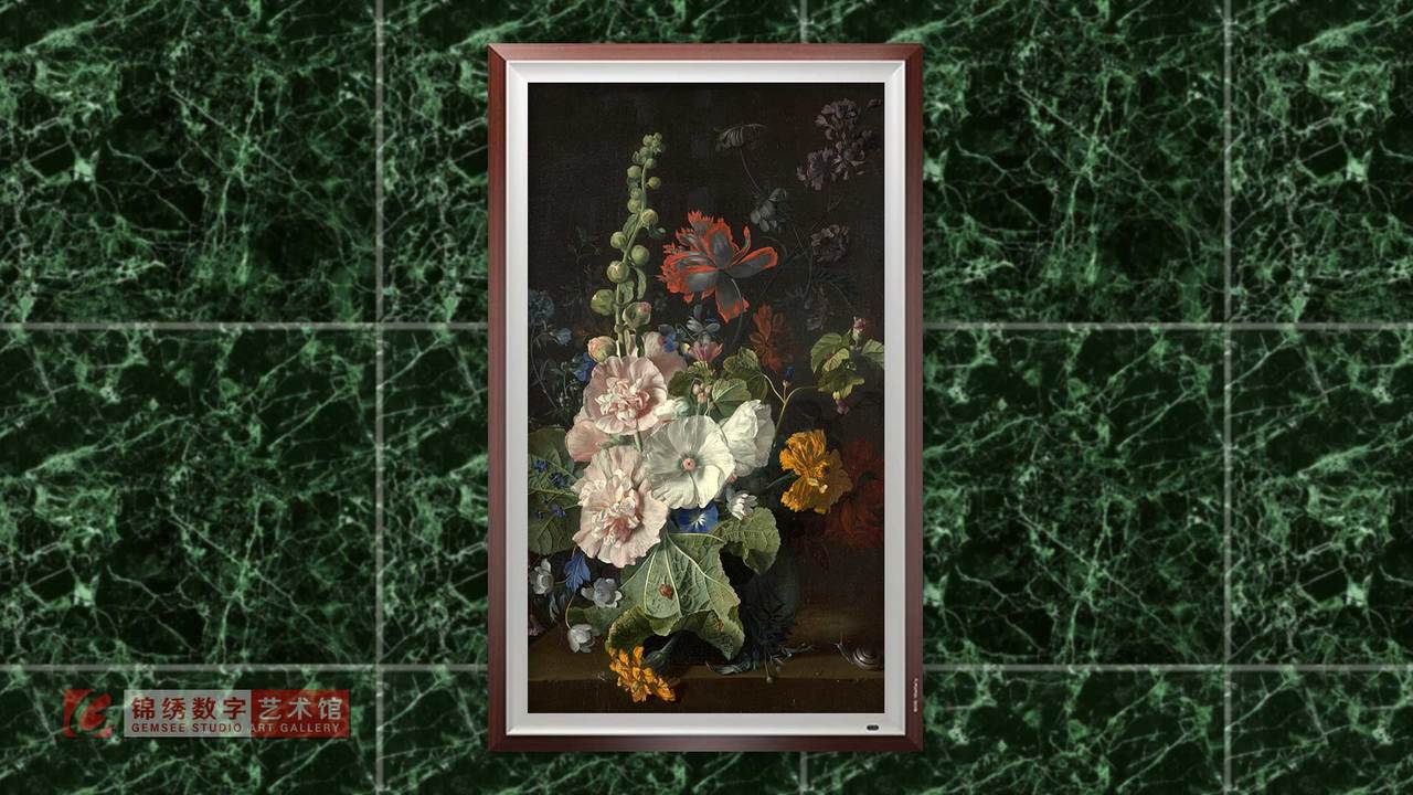 画屏 花瓶里的一些花和蜀葵 海以森