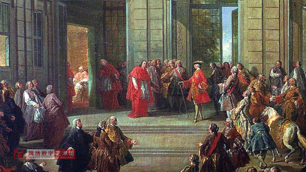 画屏 波旁王朝的查理三世在罗马基里纳尔咖啡馆拜访教皇本笃十四世 帕尼尼