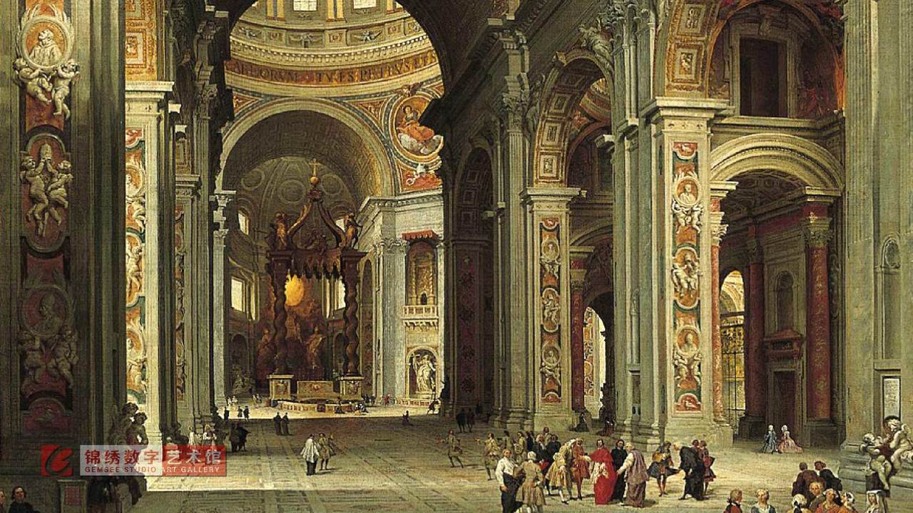 画屏 梵蒂冈圣彼得大教堂内部 帕尼尼